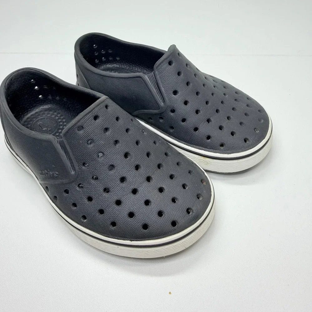 Native Miles Slip On Kids Size C8 Black Perforated Water Shoes Summer Sneakers